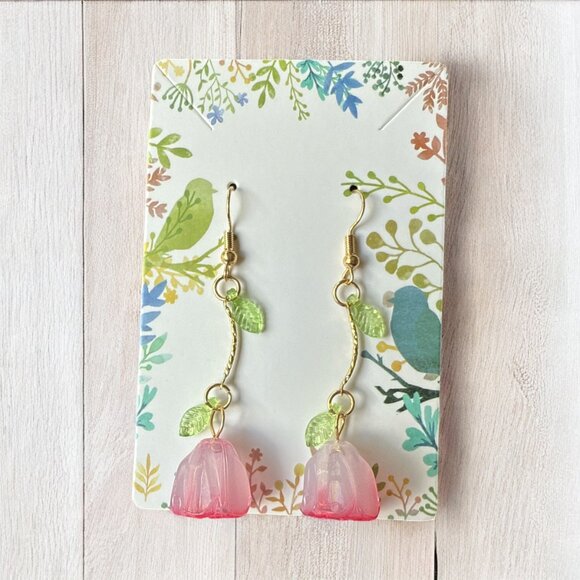 New! Wind Tulip Leaf Hook Drop Earrings - Picture 8 of 8